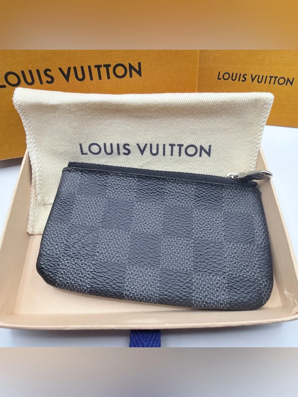 Louis Vuitton Damier graphite key pouch coin purse w/ dust bag, box, & LV bag